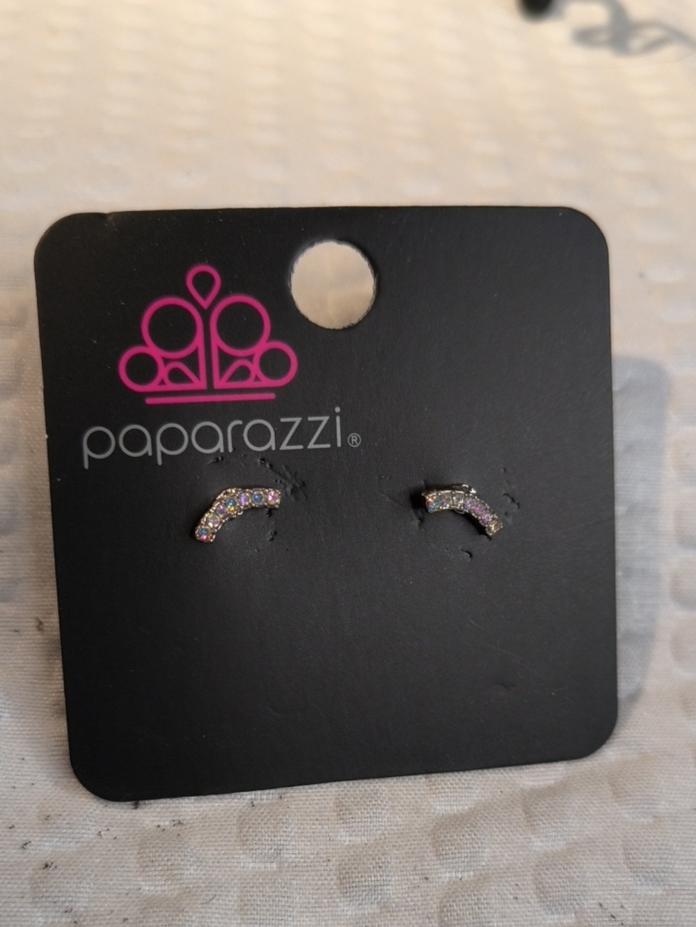 paparazzi Kids Iridescent Multi Rhinestone Crescent Studs
